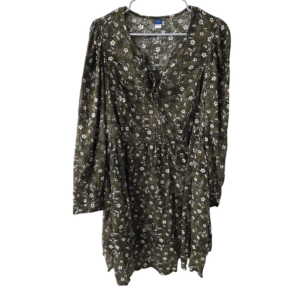 Old Navy Dark Green Floral Pheasant Style Long Sleeve Dress - 2X